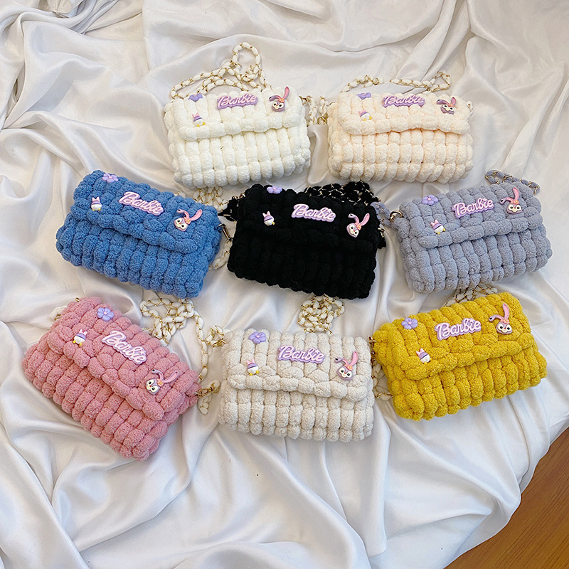 Túi handmade tự đan len bông, túi len tự đan đeo chéo gắn thú cực dễ ...