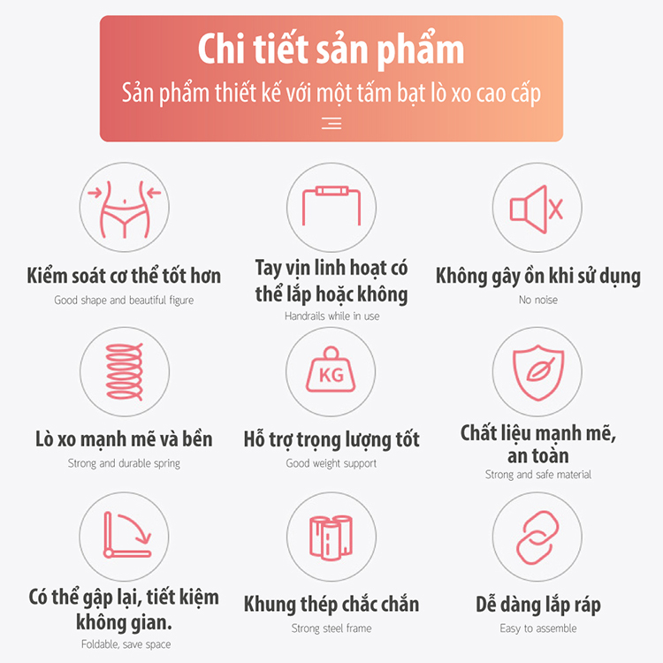 Mô tả BG-Sàn nhún tập thể dục Trampoline khung thép mẫu mới nhất có tay bám an toàn ,dành cho mọi lứa tuổi - 10