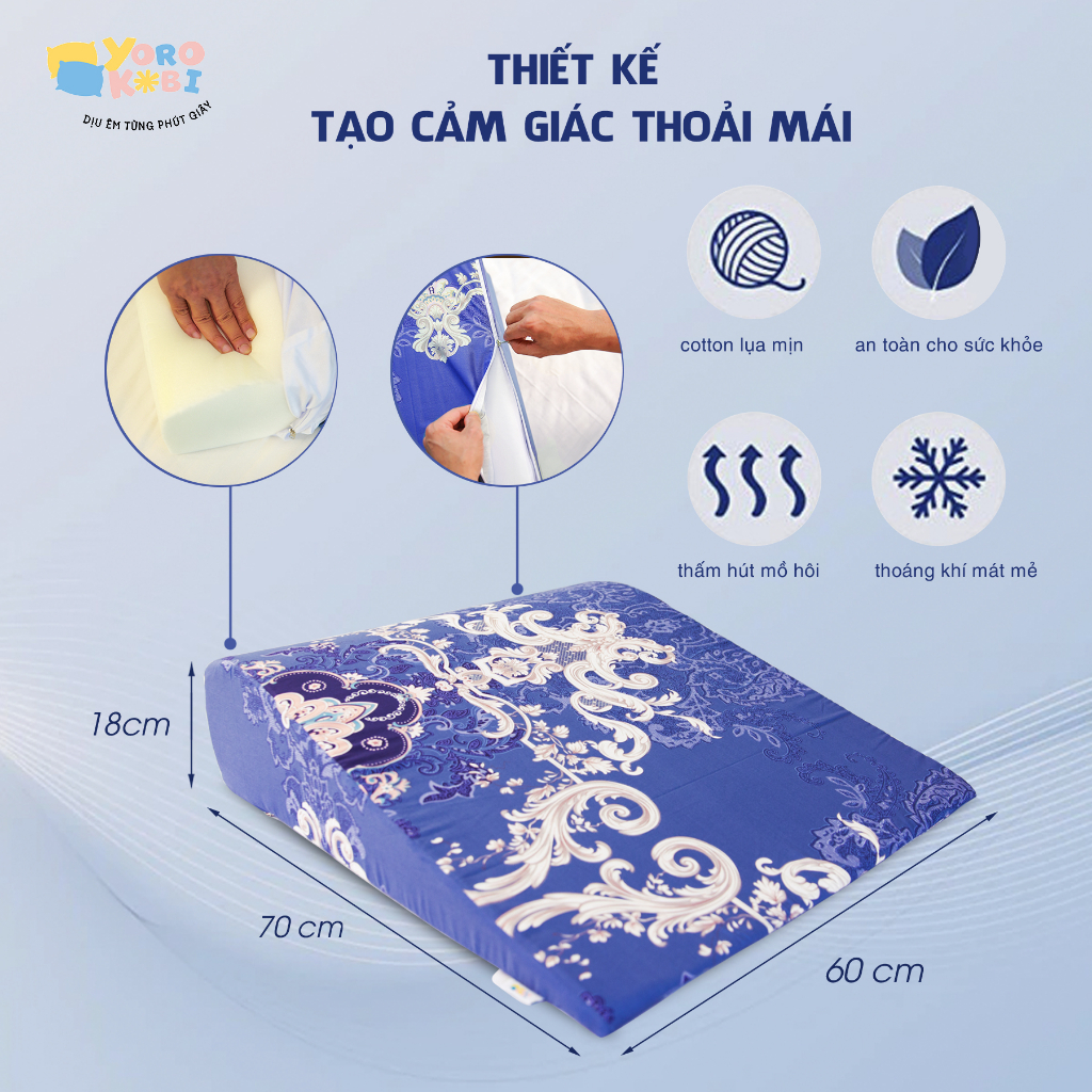 Mô tả Gối chống trào ngược YOROKOBI bo tròn đỉnh giúp giảm ợ chua, trào ngược, xoang chống ngáy - 4