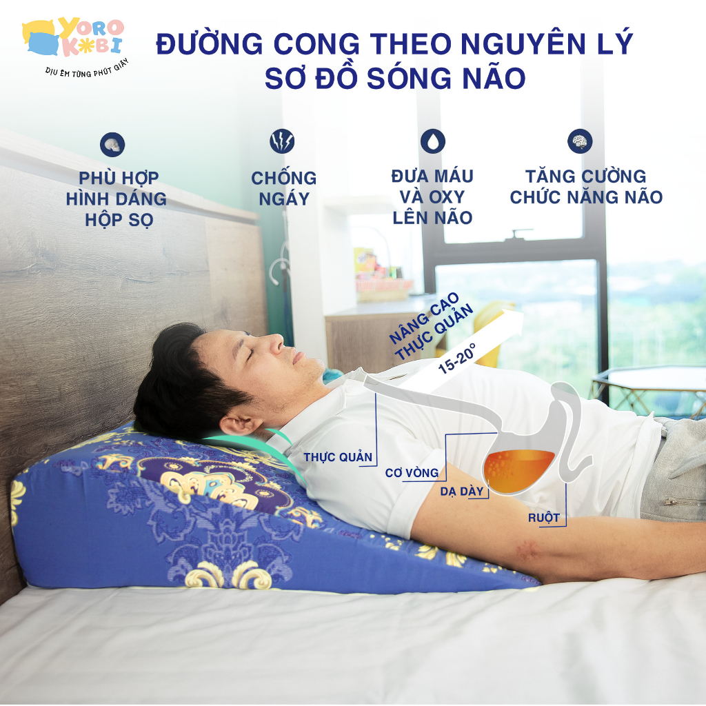 Mô tả Gối chống trào ngược YOROKOBI bo tròn đỉnh giúp giảm ợ chua, trào ngược, xoang chống ngáy - 5