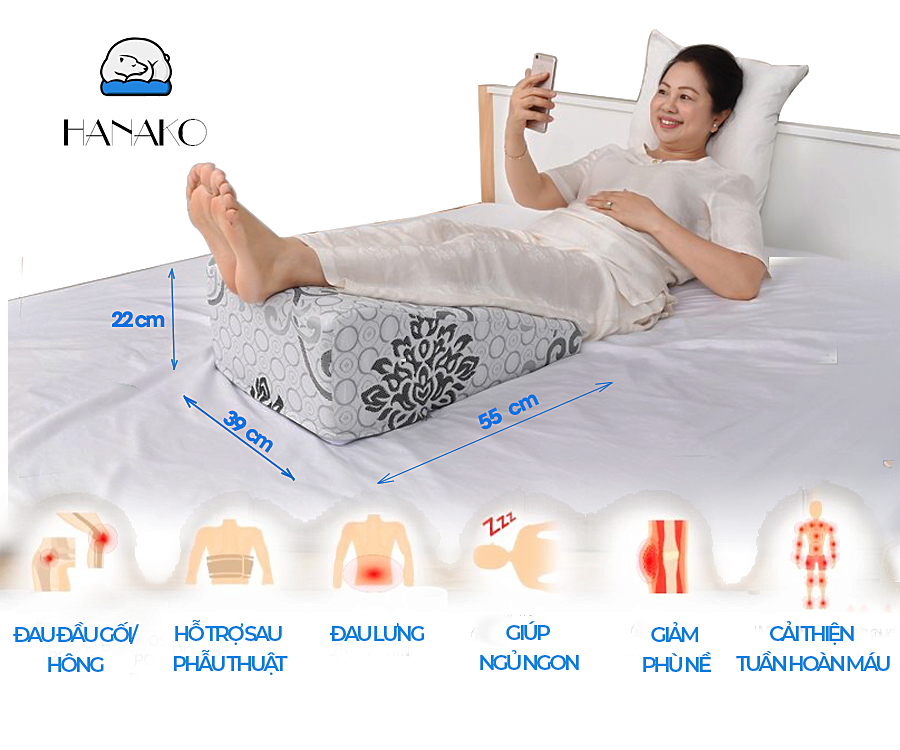 Mô tả Gối kê chân chống giãn tĩnh mạch chuyên dụng HANAKO chiều cao 22CM dành cho người < 1m50cm - 2