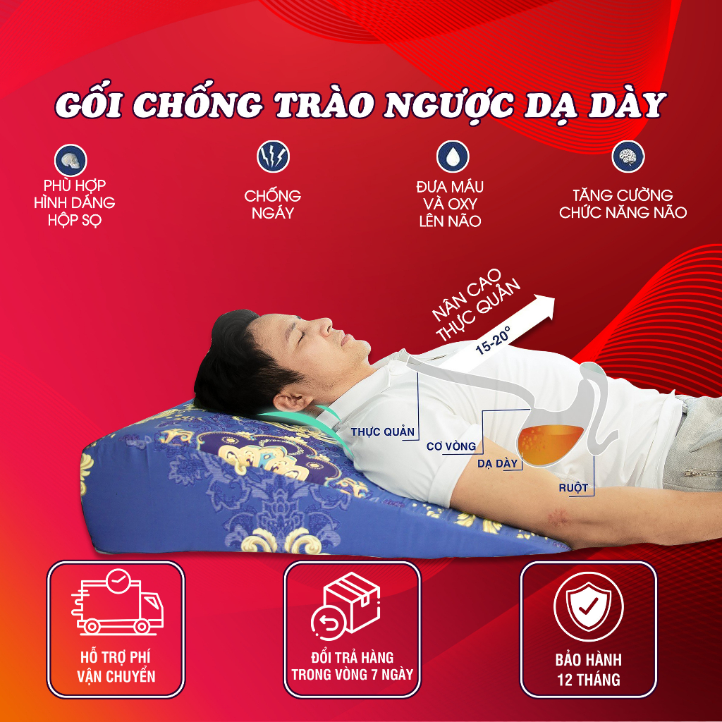 Mô tả Gối Chống Trào Ngược Dạ Dày Người Lớn Yorokobi Chính Hãng (Duy nhất bo tròn chống trượt) - 3