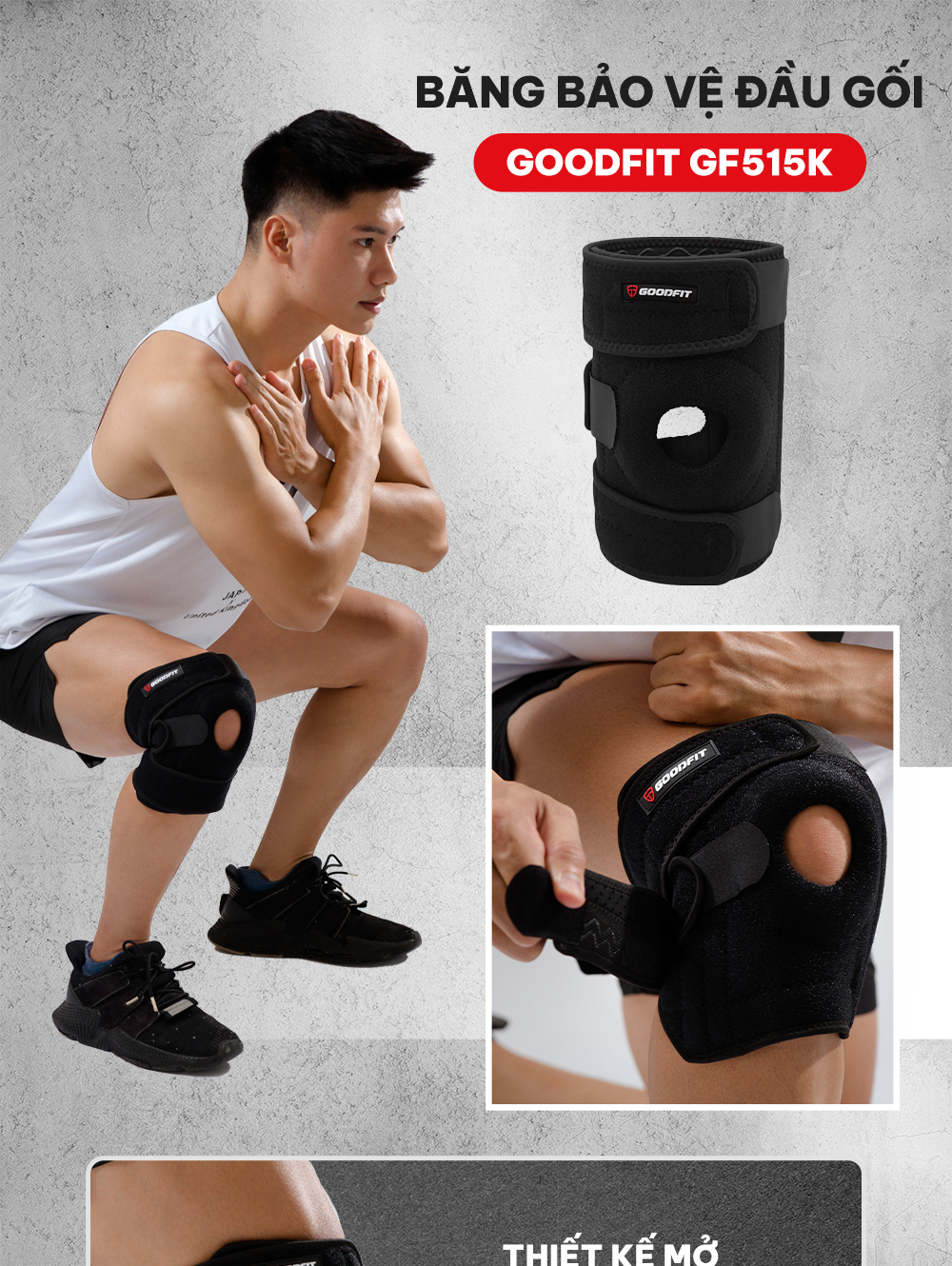 Mô tả Băng gối thể thao GoodFit GF515K dày dặn, 3 đai dán, thoáng khí - 2