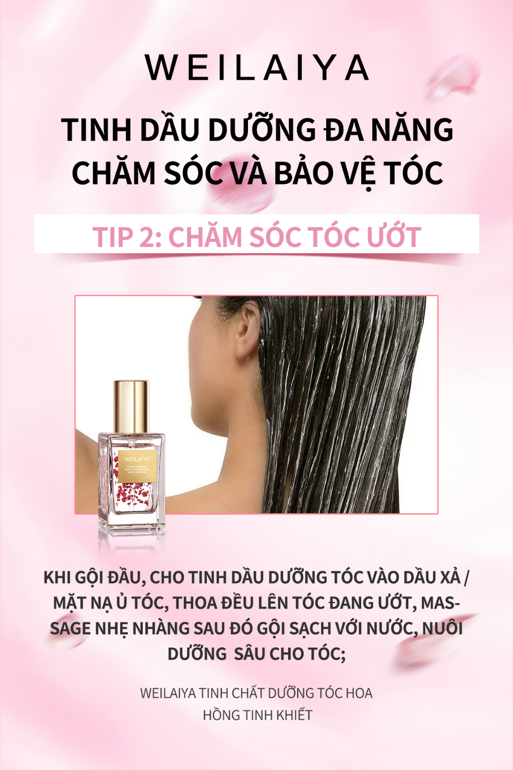 Mô tả Tinh dầu dưỡng tóc WEILAIYA chiết xuất cánh hoa hồng phục hồi tóc hư tổn, giảm sơ rối, chẻ ngọn chai 40ml - 4