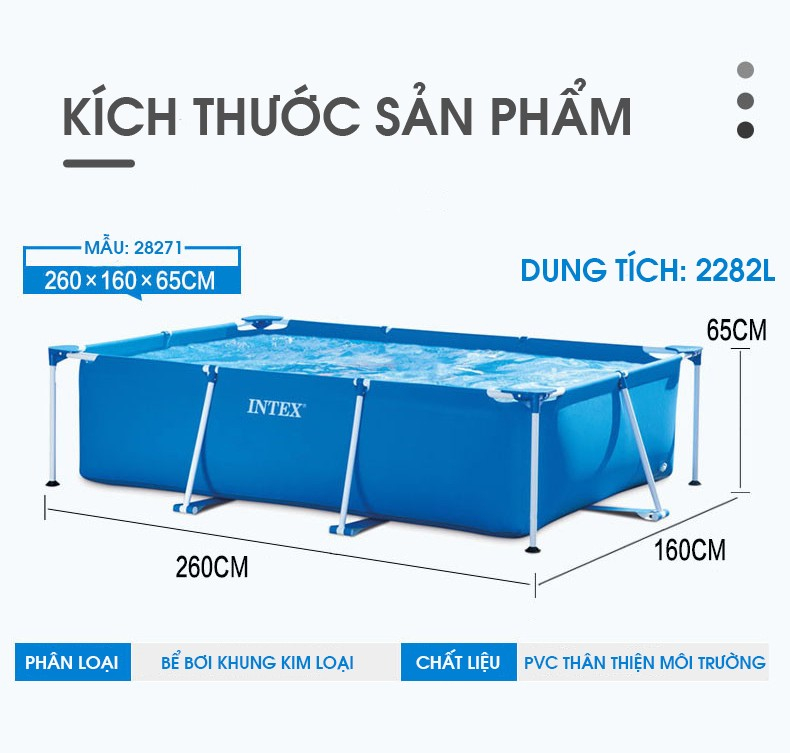 Mô tả Bể bơi thành cao, khung kim loại chữ nhật, gấp gọn INTEX - Bể bơi cho bé, bể bơi kim loại, bể bơi di động - 2