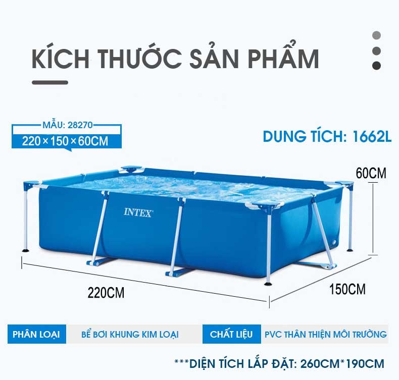 Mô tả Bể bơi thành cao, khung kim loại chữ nhật, gấp gọn INTEX - Bể bơi cho bé, bể bơi kim loại, bể bơi di động - 1
