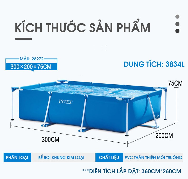 Mô tả Bể bơi thành cao, khung kim loại chữ nhật, gấp gọn INTEX - Bể bơi cho bé, bể bơi kim loại, bể bơi di động - 3