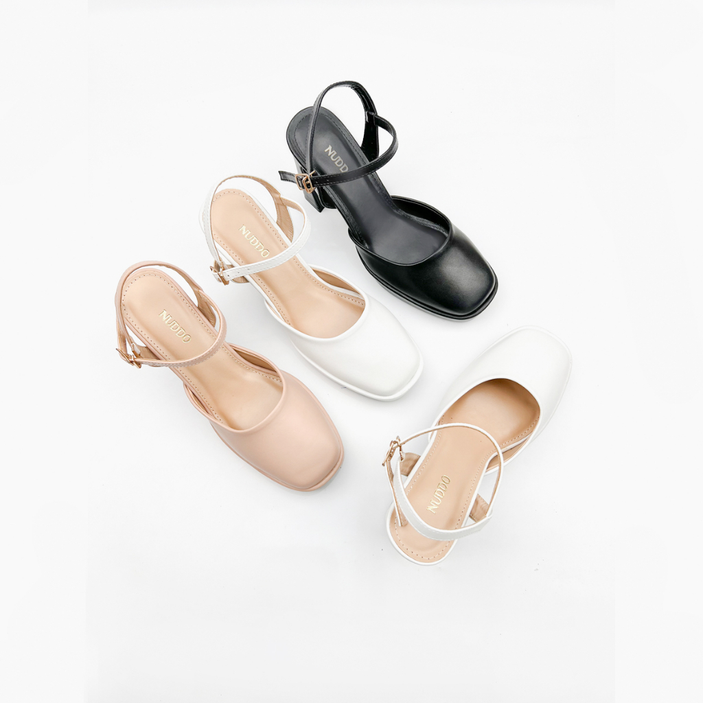 Mô tả Giày Sandal Cao Gót Nữ Đế Vuông Bít Mũi Cao 9 Phân Da Thật, Guốc Hoa Hậu Nữ Đế Đúp Mũi Vuông 9cm NUDDO N908 - 3