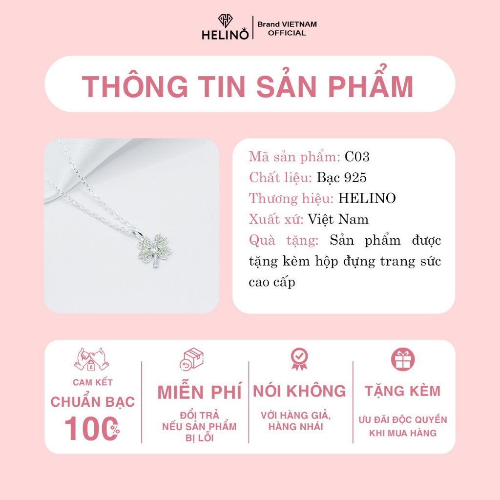 Mô tả Dây chuyền bạc nữ HELINO cỏ bốn lá đính đá, trang sức phụ kiện lấp lánh C03 - 1