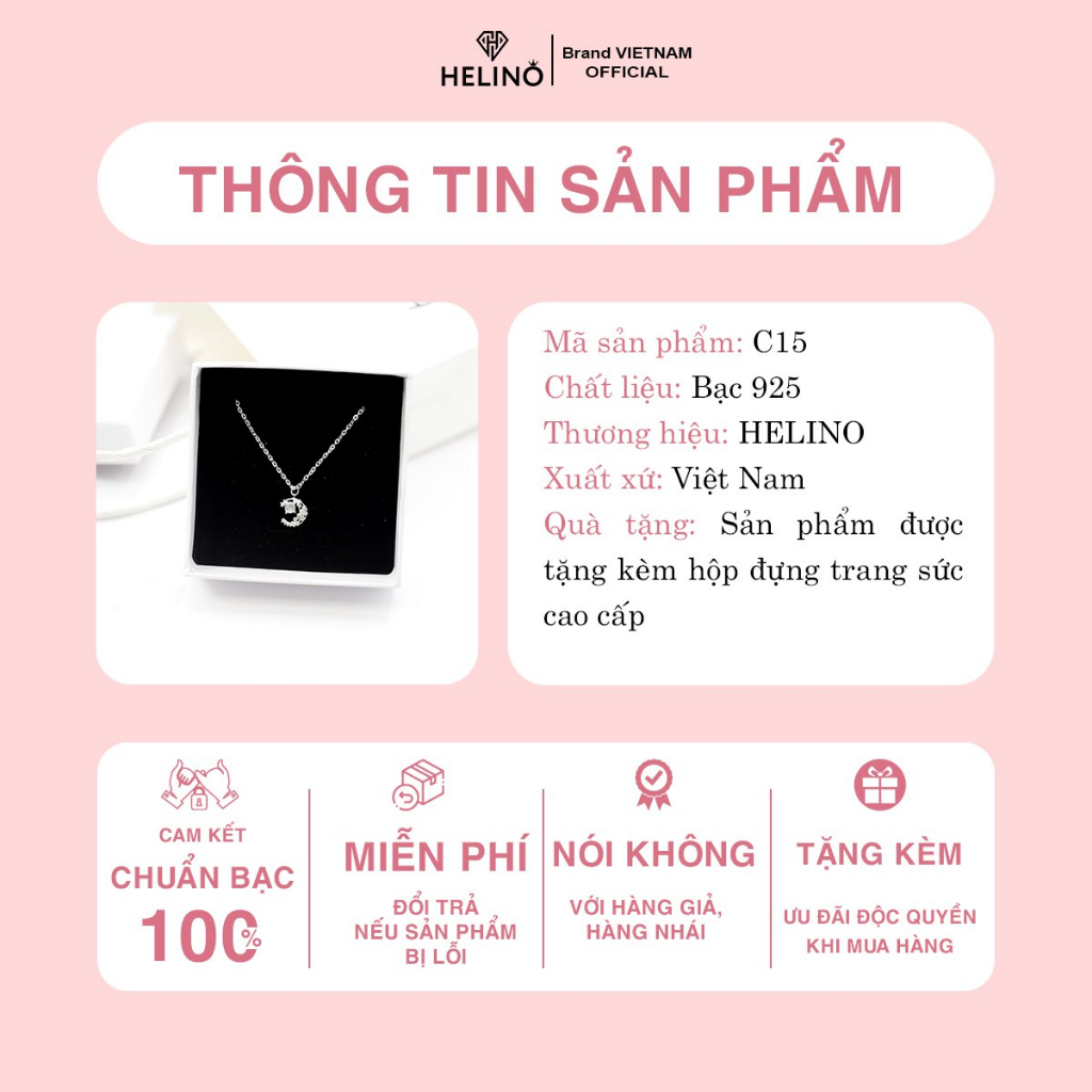 Mô tả Dây chuyền bạc nữ HELINO mặt trăng khuyết đính đá C15 - 1