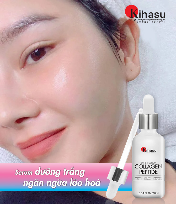 Mô tả Combo 2 chai 50ml: mờ thâm nám sạm, tàn nhang, đốm nâu, đồi mồi, chân chim, sáng da với serum collagen KIHASU nam + nữ - 2