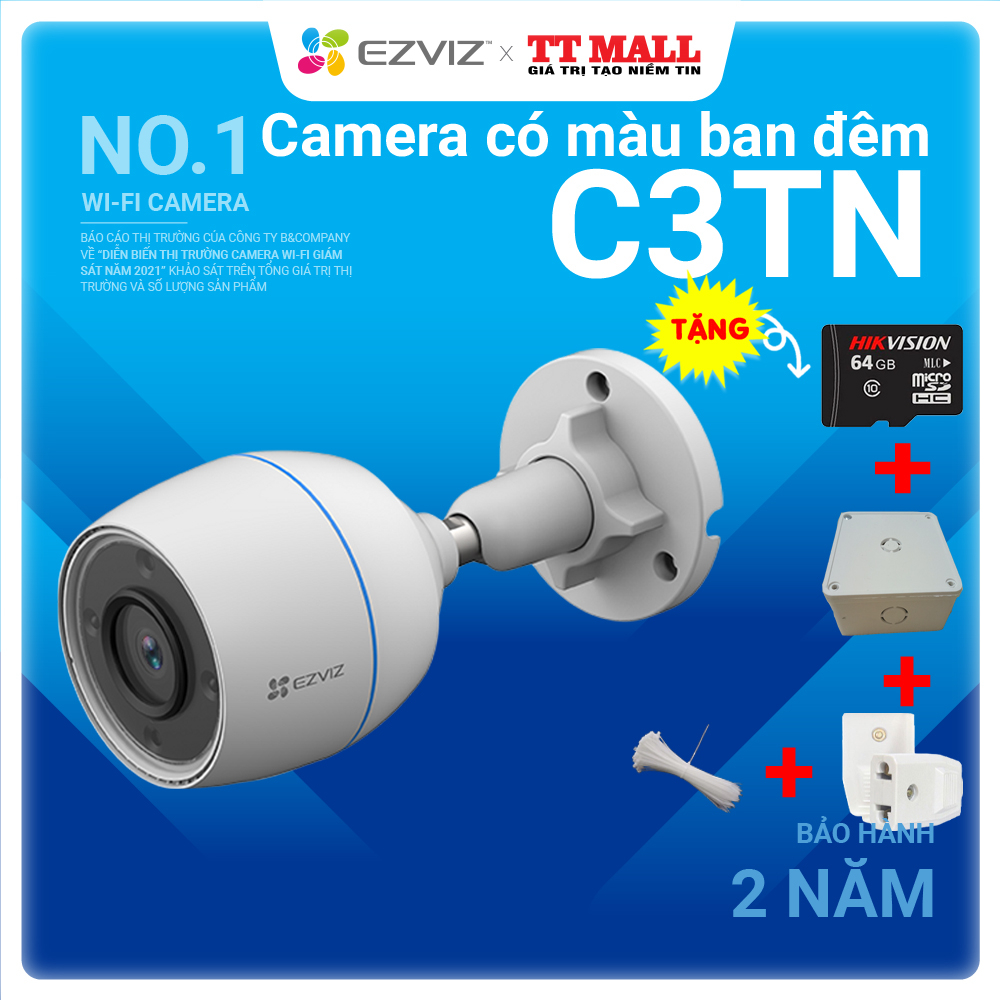 Mô tả Camera ip wifi ngoài trời EZVIZ c3tn 2m color h3c WiFi 2MP 1080P có mic và màu ban đêm - 1