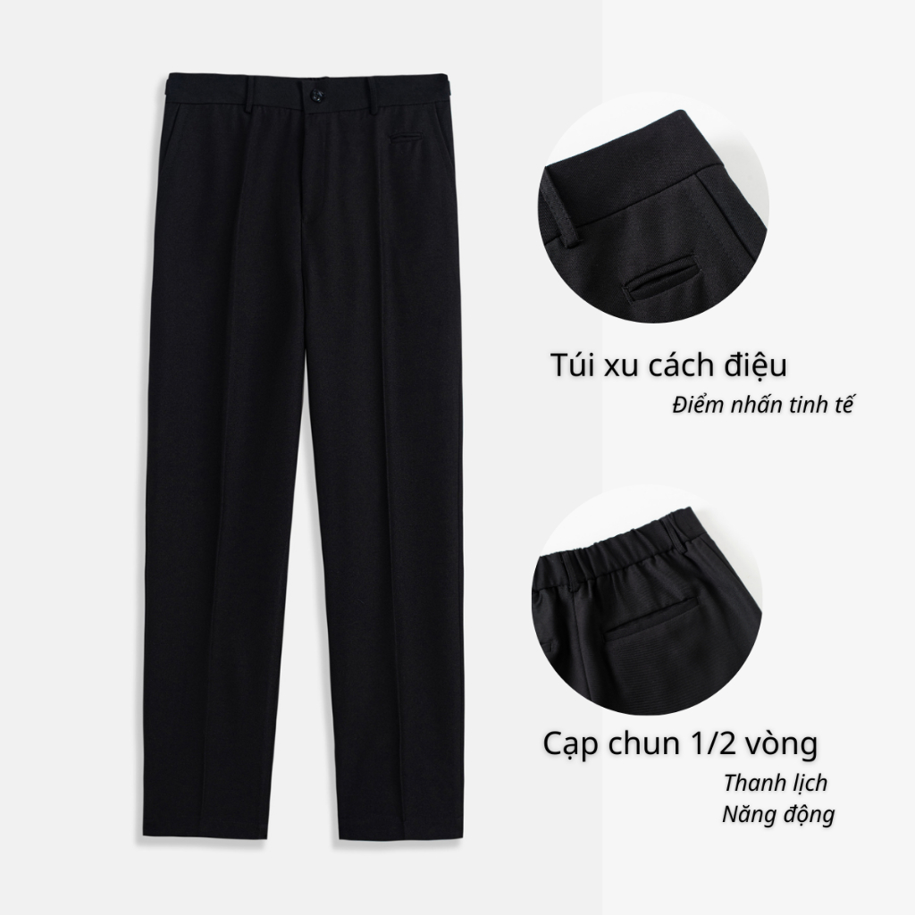 Mô tả Quần ống suông nam đen Baeton cao cấp chất liệu dày dặn form tôn dáng che khuyết điểm chuẩn Hàn Quốc - D01 - 2