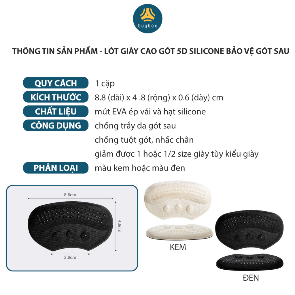 Mô tả Miếng lót giày mút EVA có silicone giảm size giày và chống đau gót sau - BuyBox - BBPK198 - 5
