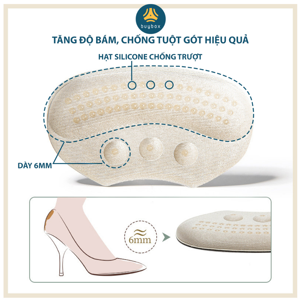 Mô tả Miếng lót giày mút EVA có silicone giảm size giày và chống đau gót sau - BuyBox - BBPK198 - 2