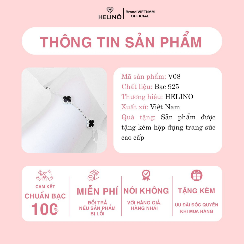 Mô tả Lắc tay bạc nữ HELINO vòng tay cỏ 4 lá may mắn đính đá đen V08,Phụ Kiện Thời Trang Tinh Tế - 1