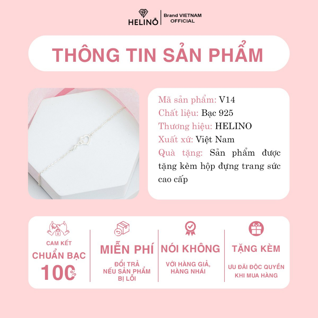 Mô tả Lắc tay bạc nữ HELINO hình vô cực lồng trái tim V14 - 1
