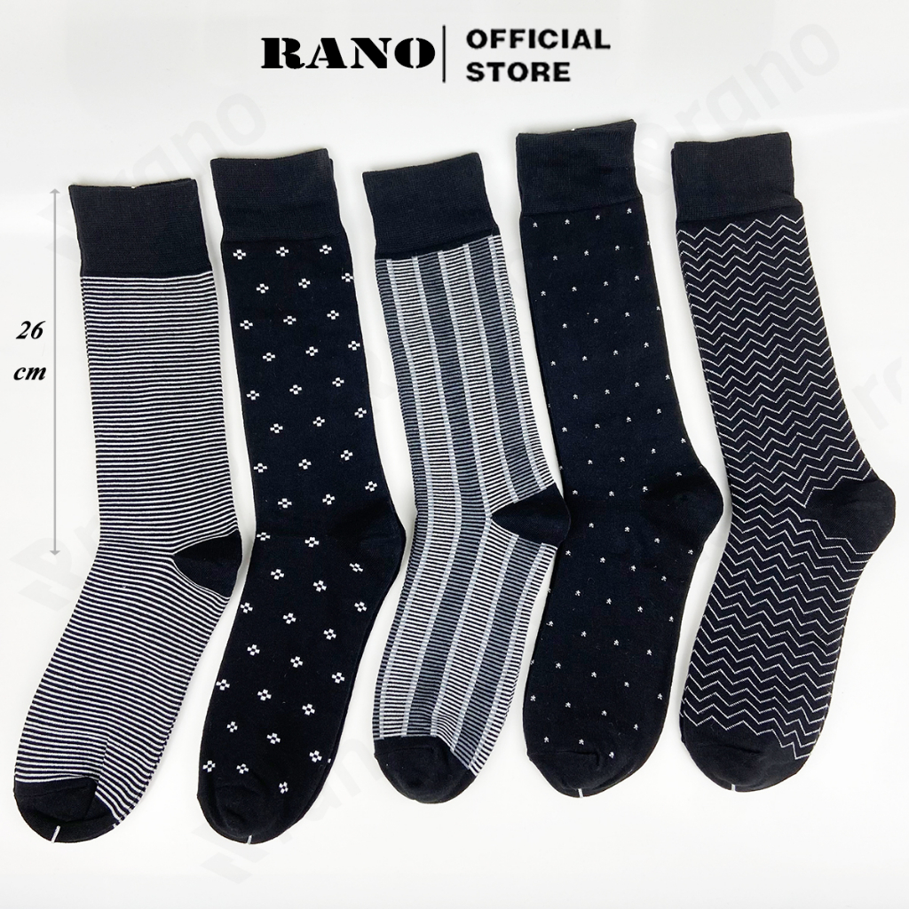 Mô tả Hộp 5 đôi tất nam công sở cổ cao dài 26cm vớ nam đi giày tây họa tiết RANO sợi cotton cao cấp cao cấp mềm mại thoáng mát - 1