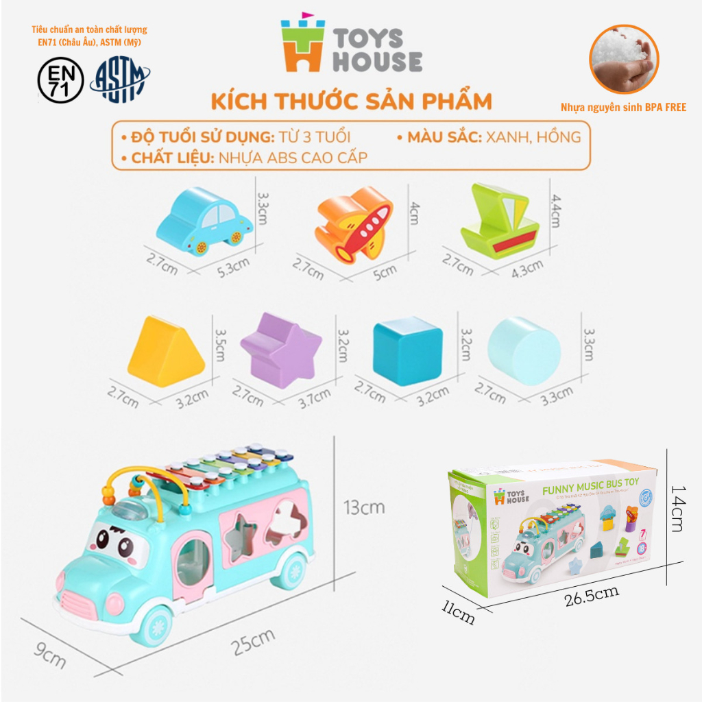 Mô tả Đồ chơi ô tô thả hình khối kết hợp đàn gõ Xylophone giáo dục sớm cho bé Toyshouse HE8036 - 9
