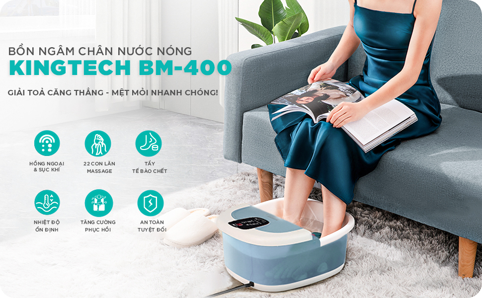 Mô tả Bồn Ngâm Chân Massage Cao Cấp KINGTECH BM-400, 22 Con Lăn Kết Hợp Ngâm Nước Nóng, Đèn Hồng Ngoại, Sục Khí Thư Giãn - 2