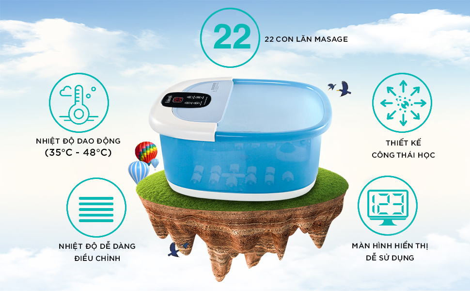 Mô tả Bồn Ngâm Chân Massage Cao Cấp KINGTECH BM-400, 22 Con Lăn Kết Hợp Ngâm Nước Nóng, Đèn Hồng Ngoại, Sục Khí Thư Giãn - 8