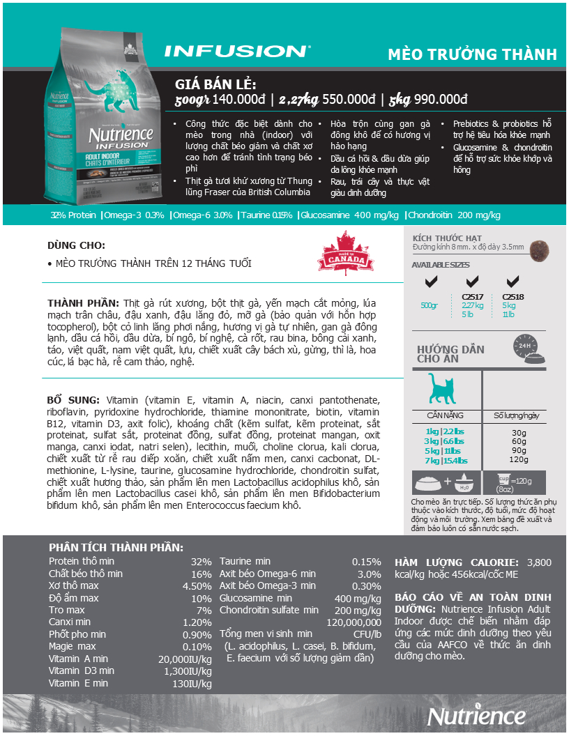 Mô tả Thức ăn cho mèo trưởng thành Nutrience Infusion Adult Indoor  - thịt gà và rau củ quả 2.27kg - 1