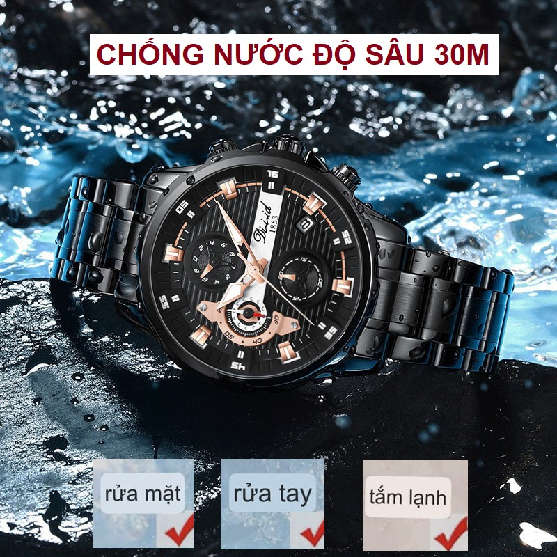 Mô tả Đồng hồ nam chính hãng DIZIZID dây thép không gỉ -Chống nước độ sâu 30m- Chạy full kim và lịch ngày-Kim dạ quang DZ-A081 - 4