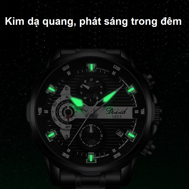 Mô tả Đồng hồ nam chính hãng DIZIZID dây thép không gỉ -Chống nước độ sâu 30m- Chạy full kim và lịch ngày-Kim dạ quang DZ-A081 - 6