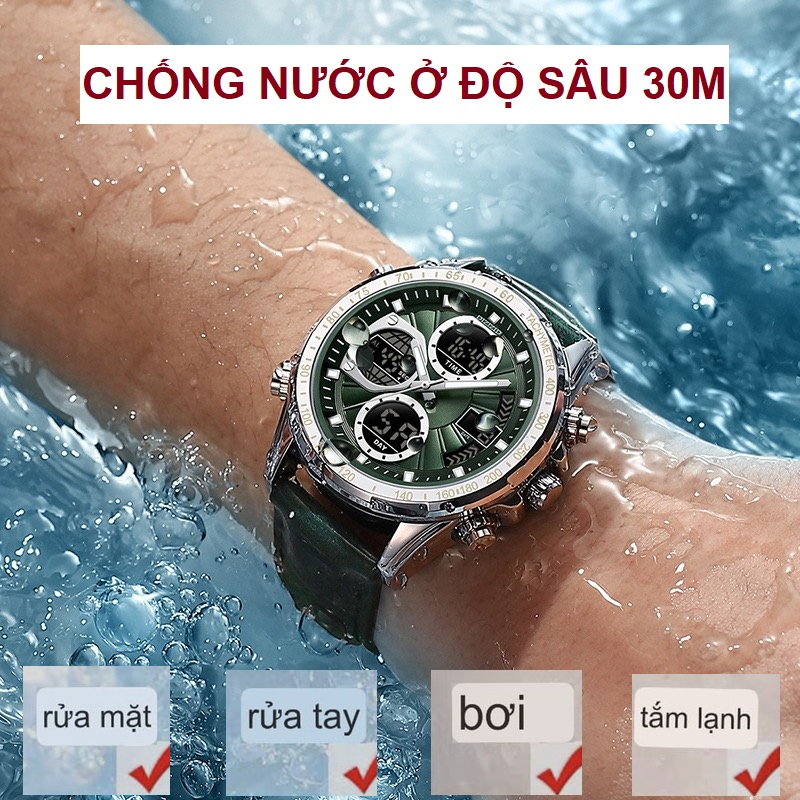 Mô tả Đồng hồ nam chính hãng DIZIZID Kim-Kỹ thuật số dây da thật cao cấp - Chống nước tốt - Đa chức năng - Thiết kế cá tính - 6