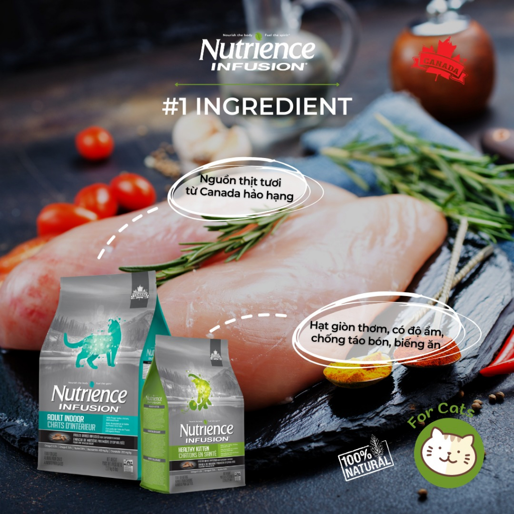 Mô tả Thức ăn cho mèo trưởng thành Nutrience Infusion Adult Indoor - gà, dầu cá hồi, rau củ quả 2.27kg - 2