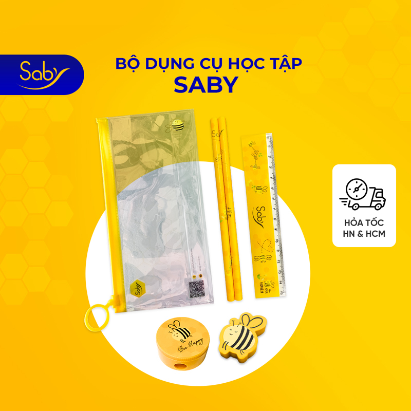 Mô tả Bộ dụng cụ học tập cho bé Saby 6 món bút chì thước kẻ gôm tẩy túi đựng bút đồ dùng học tập tiểu học - 1