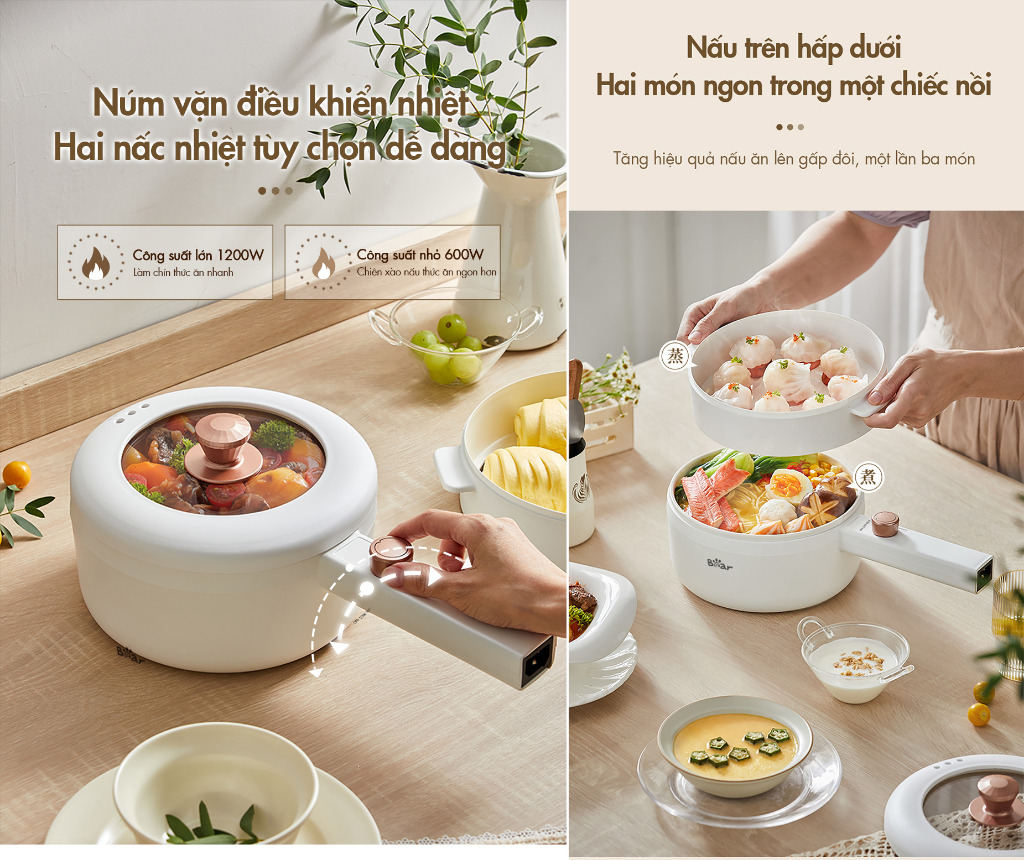 Mô tả Nồi lẩu đa năng 3L Bear DRG-F30H1 (kèm xửng hấp) - Hàng Chính Hãng - 3