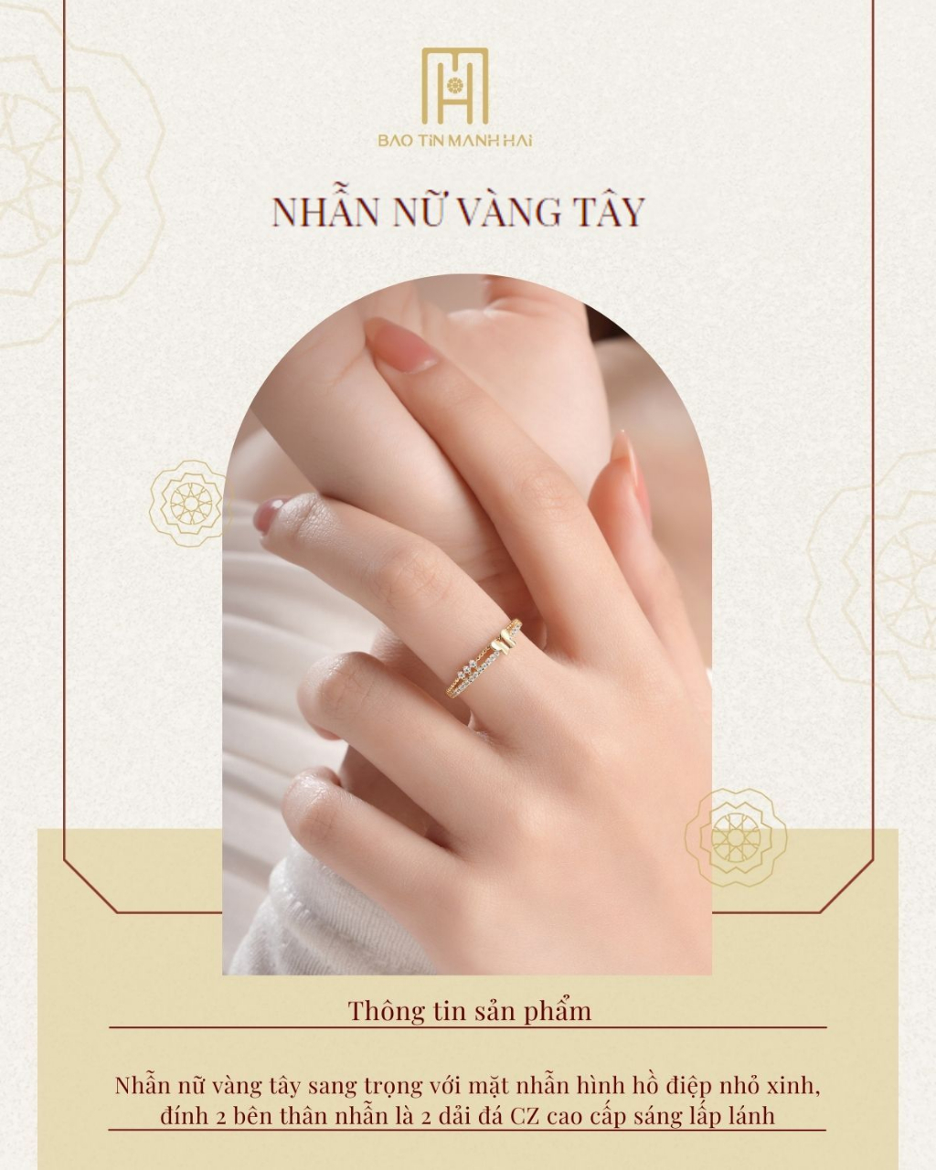 Mô tả Nhẫn vàng 10K hình hồ điệp đính đá CZ ngọt ngào Bảo Tín Mạnh Hải PYN1V10KDH-211019 - 1