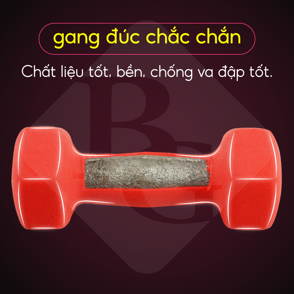 Mô tả BG Cặp tạ tay 2KG lõi thép đặc, bọc caosu nhám Thái Lan - 3