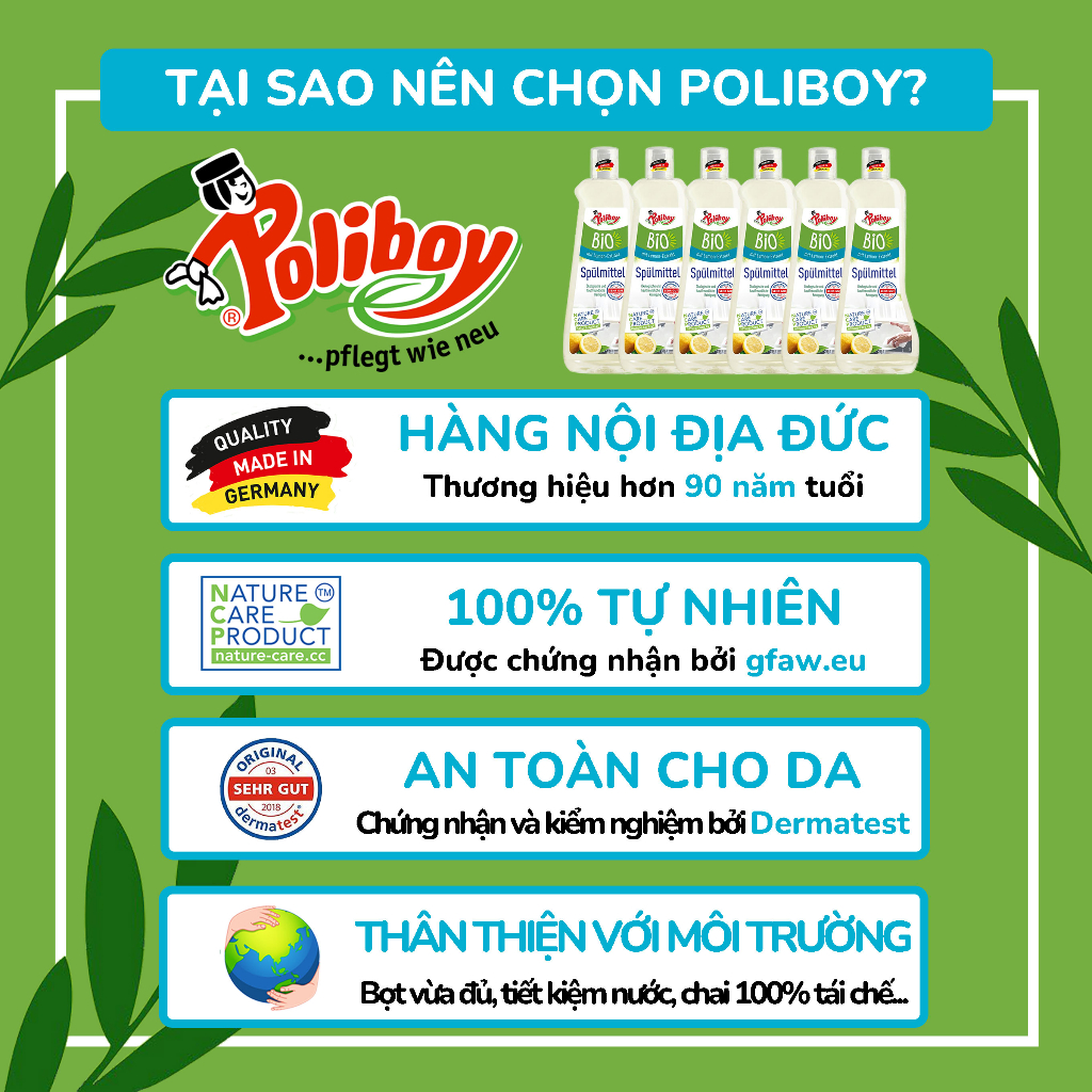 Mô tả Nước Rửa Chén Bát Hữu Cơ POLIBOY Nước Rửa Bình Sữa, Chén Bát An Toàn Cho Mẹ & Bé, Bảo Vệ Da Tay 500ml Hoàn Toàn Tự Nhiên - 2