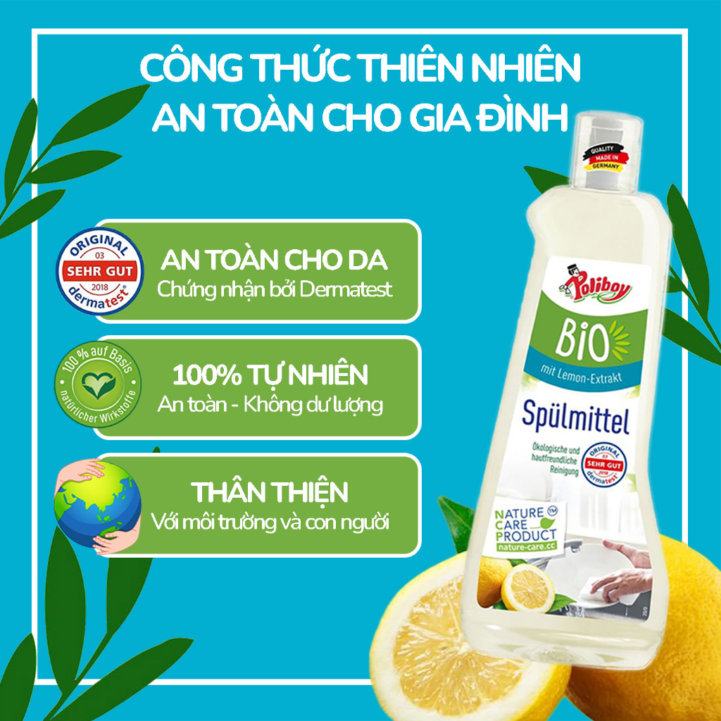 Mô tả Nước Rửa Chén Bát Hữu Cơ POLIBOY Nước Rửa Bình Sữa, Chén Bát An Toàn Cho Mẹ & Bé, Bảo Vệ Da Tay 500ml Hoàn Toàn Tự Nhiên - 4
