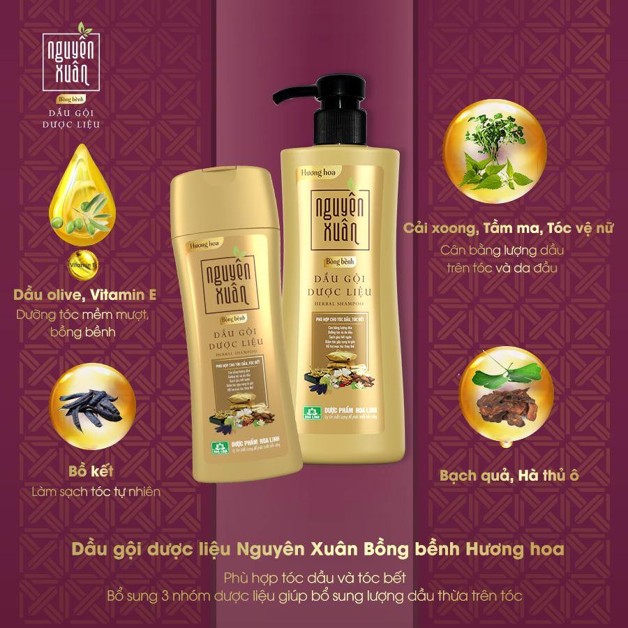 Mô tả Dầu gội dược liệu Nguyên Xuân Bồng bềnh 350ml - Dành cho tóc dầu bết - Tặng thêm 10% thể tích giá không đổi - 1
