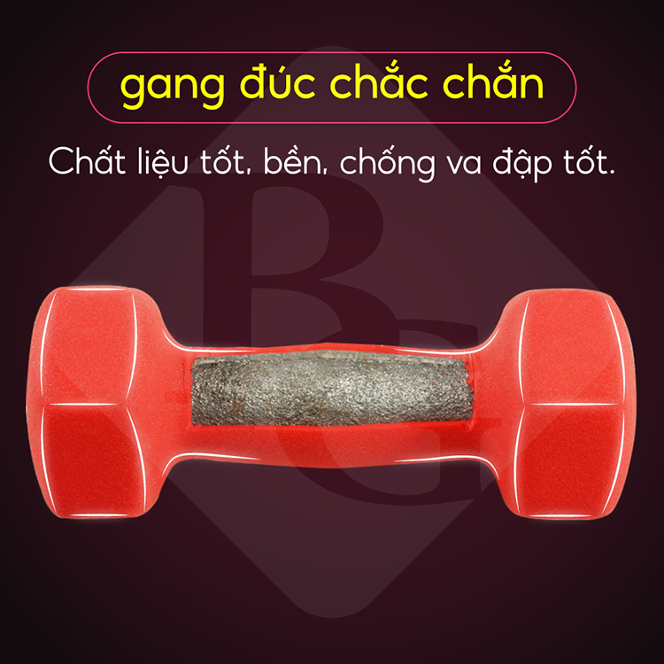 Mô tả BG Cặp tạ tay (2 cái)1KG RED cao cấp lõi thép đặc, bọc cao su nhám Thái Lan - 2