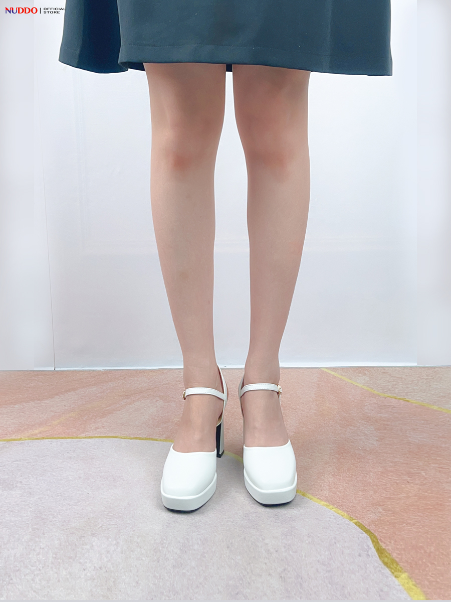 Mô tả Giày Sandal Cao Gót Nữ Đế Vuông Bít Mũi Cao 9 Phân Da Thật, Guốc Hoa Hậu Nữ Đế Đúp Mũi Vuông 9cm NUDDO N908 - 1