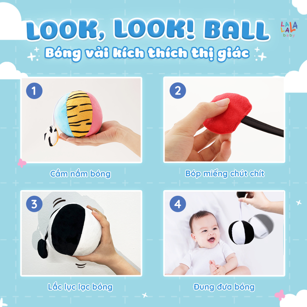 Mô tả Đồ Chơi Bóng Vải Xúc Xắc Vui Nhộn Kích Thích Thị Giác Cho Trẻ Sơ Sinh Look, Look! Ball - Lalala Baby - 2