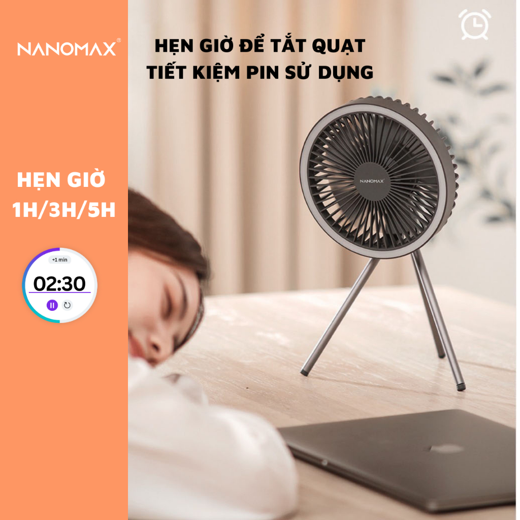 Mô tả Quạt Tích Điện Đa Năng NANOMAX DQ212, Để Bàn, Treo Tường, Tích Hợp Đèn LED, Pin Dự Phòng, Giá Đỡ Tripod, Du Lịch, Cắm Tr - 8