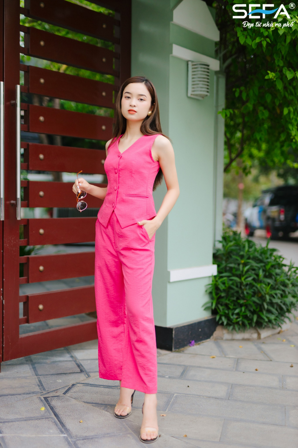 Mô tả Sét áo vest sát nách quần ống rộng SEFA set gile hot thiết kế trẻ trung chất liệu siêu thoáng mát - 1