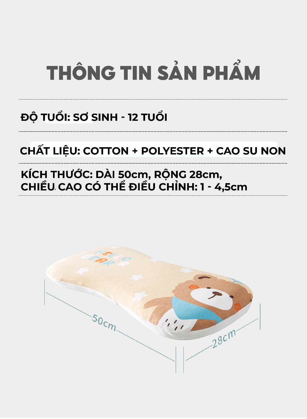 Mô tả Gối cao su non 1989KIDS SHOP cho bé từ 1 đến 12 tuổi 2 lõi tùy chỉnh độ cao mềm mại chống lệch xương cổ, mỏi vai gáy - 7