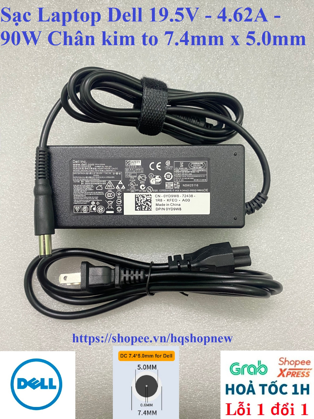 ⚡️ Sạc Laptop Dell 19.5V - 4.62A - 90W Chân kim to 7.4mm x 5.0mm ...