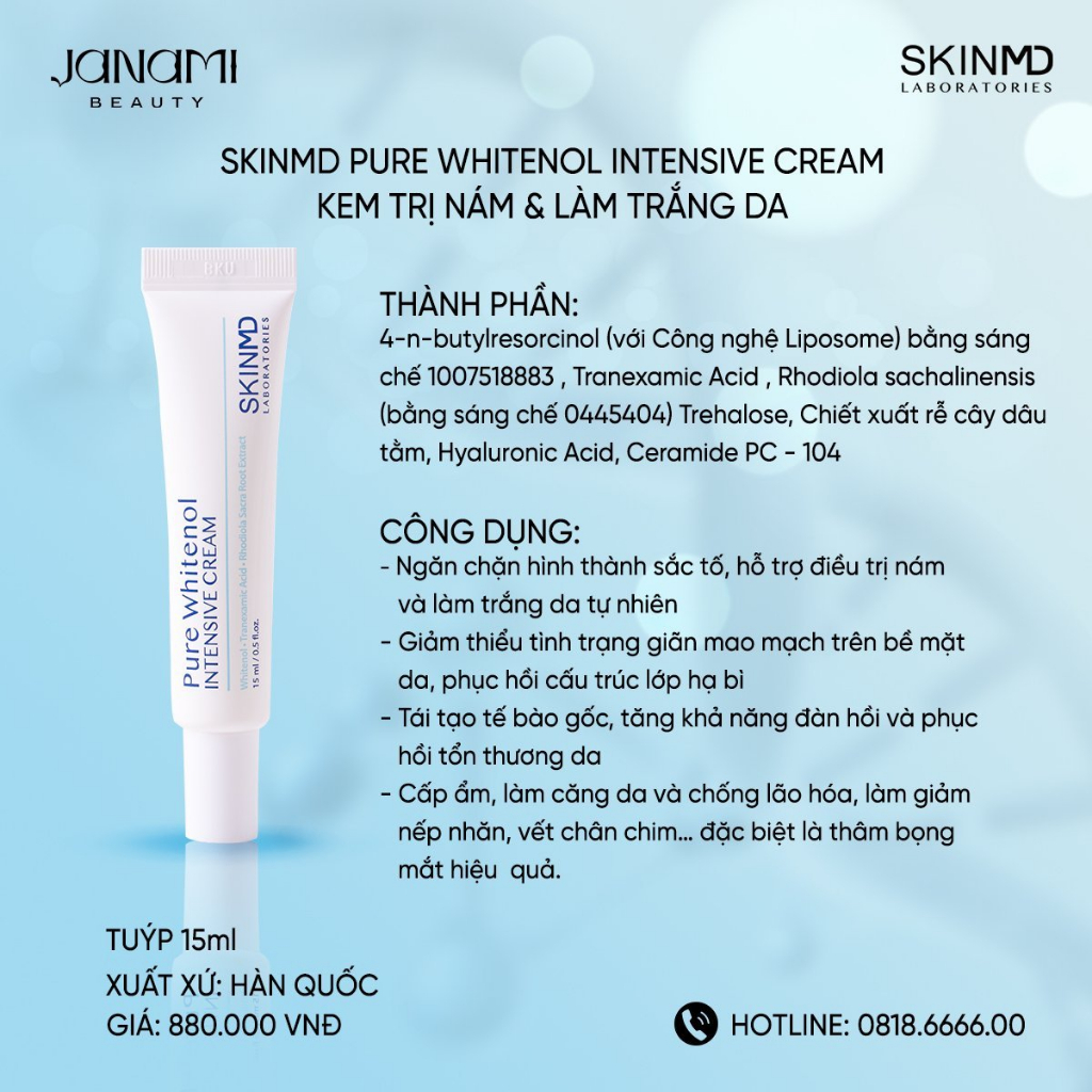 Mô tả Bộ đôi mờ nám đốm, ngăn ngừa sắc tố đậm melanin và dưỡng da sáng đều màu Skinmd cream 15ml + brightening - 2
