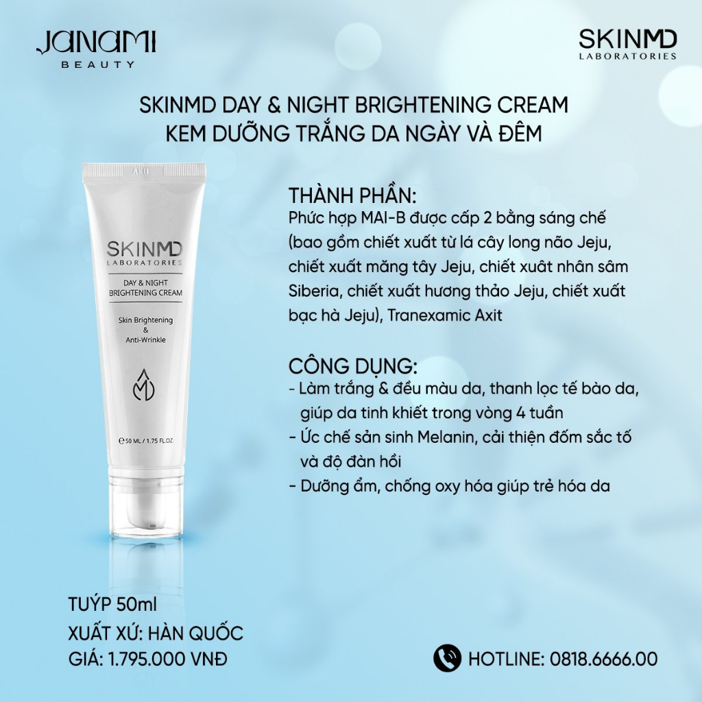 Mô tả Bộ đôi xóa mờ nám mảng, phục hồi hàng rào bảo vệ da và dưỡng da trắng sáng Skinmd Serum và Cream Brightening - 2