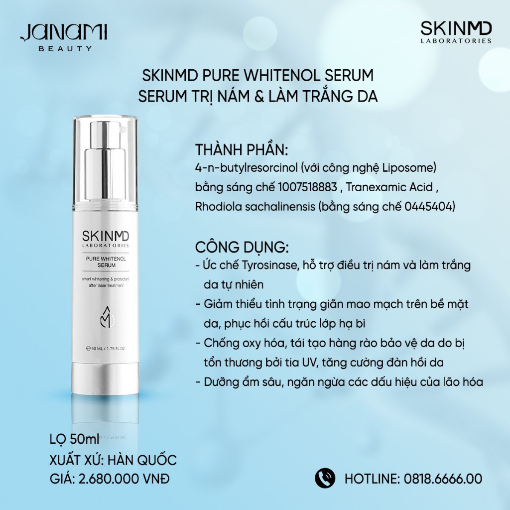 Mô tả Bộ đôi xóa mờ nám mảng, phục hồi hàng rào bảo vệ da và dưỡng da trắng sáng Skinmd Serum và Cream Brightening - 1