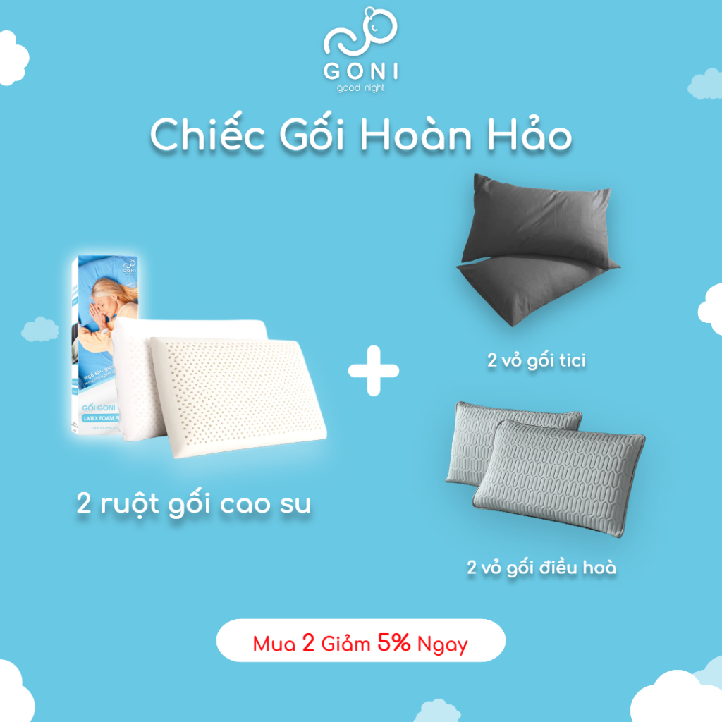 Mô tả Gối Cao Su Goni Care 40x60cm Đàn Hồi Cao, Kháng Khuẩn, Thoáng Khí, Chống Đau Vai Gáy - 10