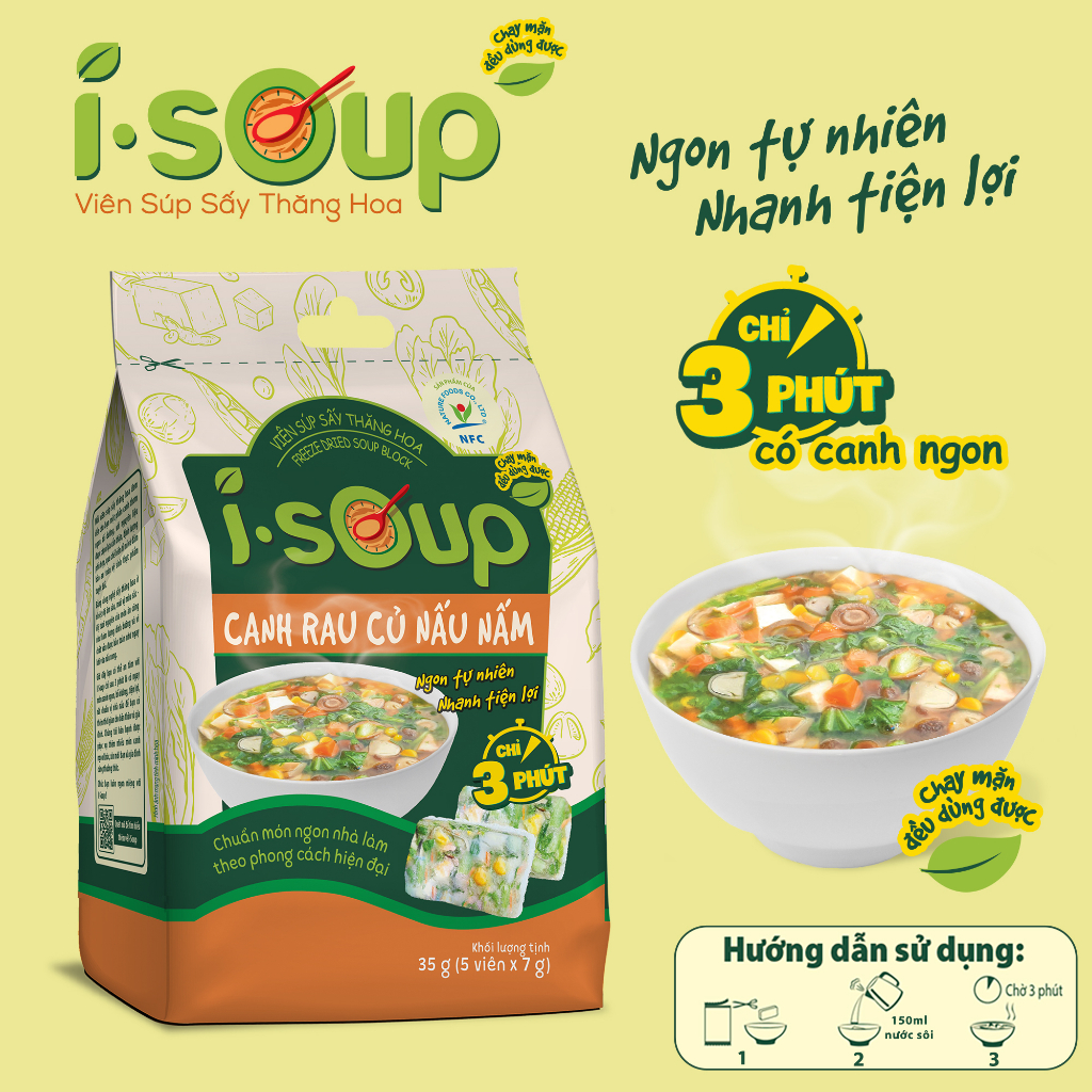 Canh rau củ nấu nấm ăn liền I-Soup (túi 05 viên)- Viên Súp Sấy Thăng ...