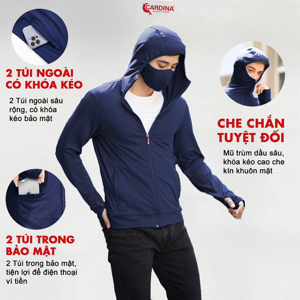 Mô tả Áo Chống Nắng Nam 𝐂𝐀𝐑𝐃𝐈𝐍𝐀 1 Lớp Chất Thun Lạnh AirCool Nhật Cao Cấp Chống Tia UV 2NM - 3